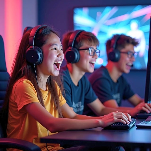 An image of kids playing a video games.